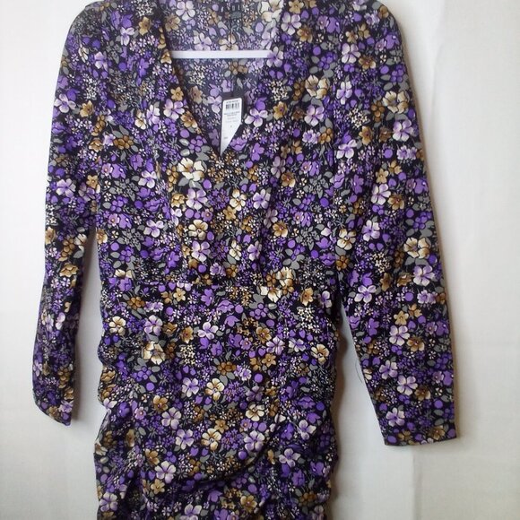 Vero Moda Dress Women S Short Long Sleeve V-Neck Floral Black Purple - Picture 9 of 16